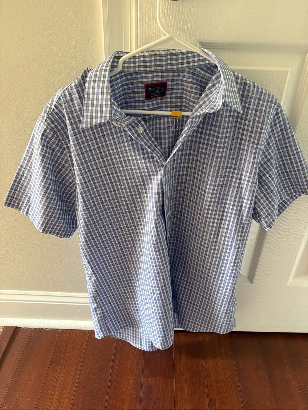 UNTUCKit Short-Sleeve Blue Gingham Button-Down Shirt large